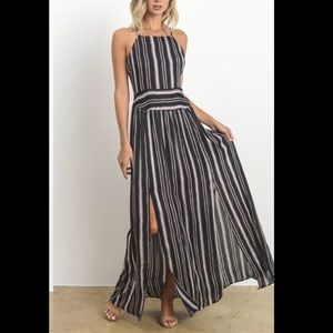 Striped midi split maxi dress